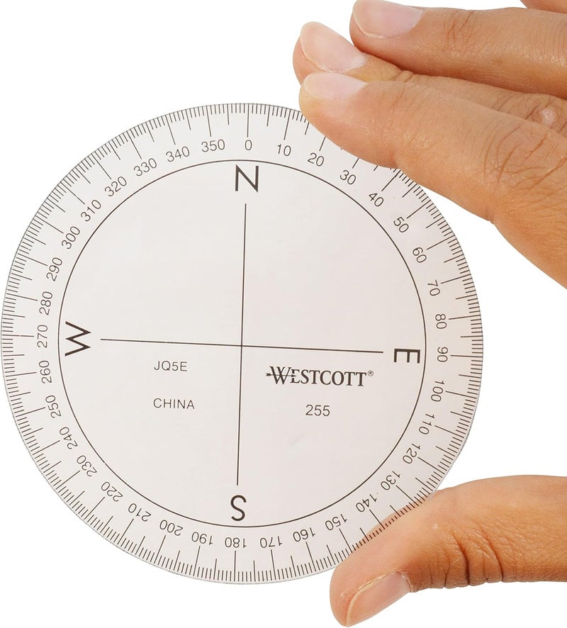 Westcott 360-Degree Compass Protractor, Crystal Clear Transparent Dial, Calibrated for 360-Degree Accuracy, Back-to-School, School Supplies, Classroom Supplies, 3 1/2-Inch - Image 3